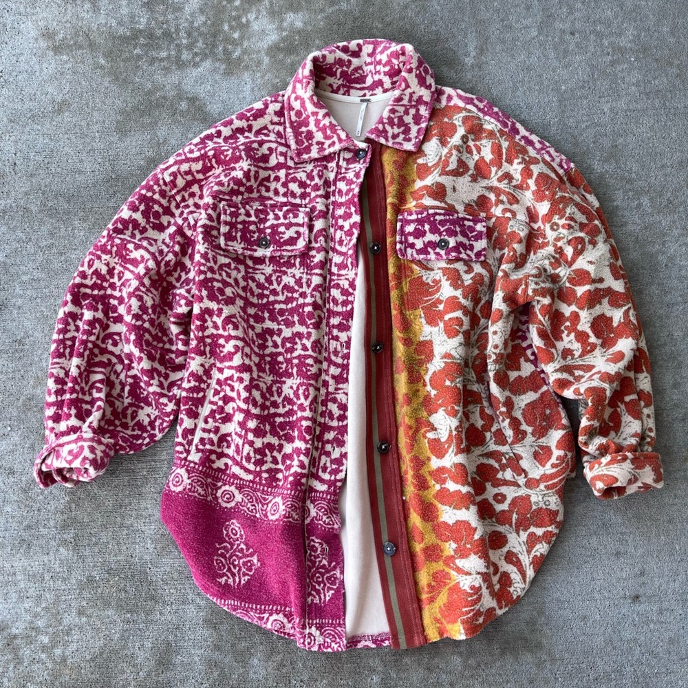 Free People Printed Ruby Jacket Multi Color Boho … - image 1